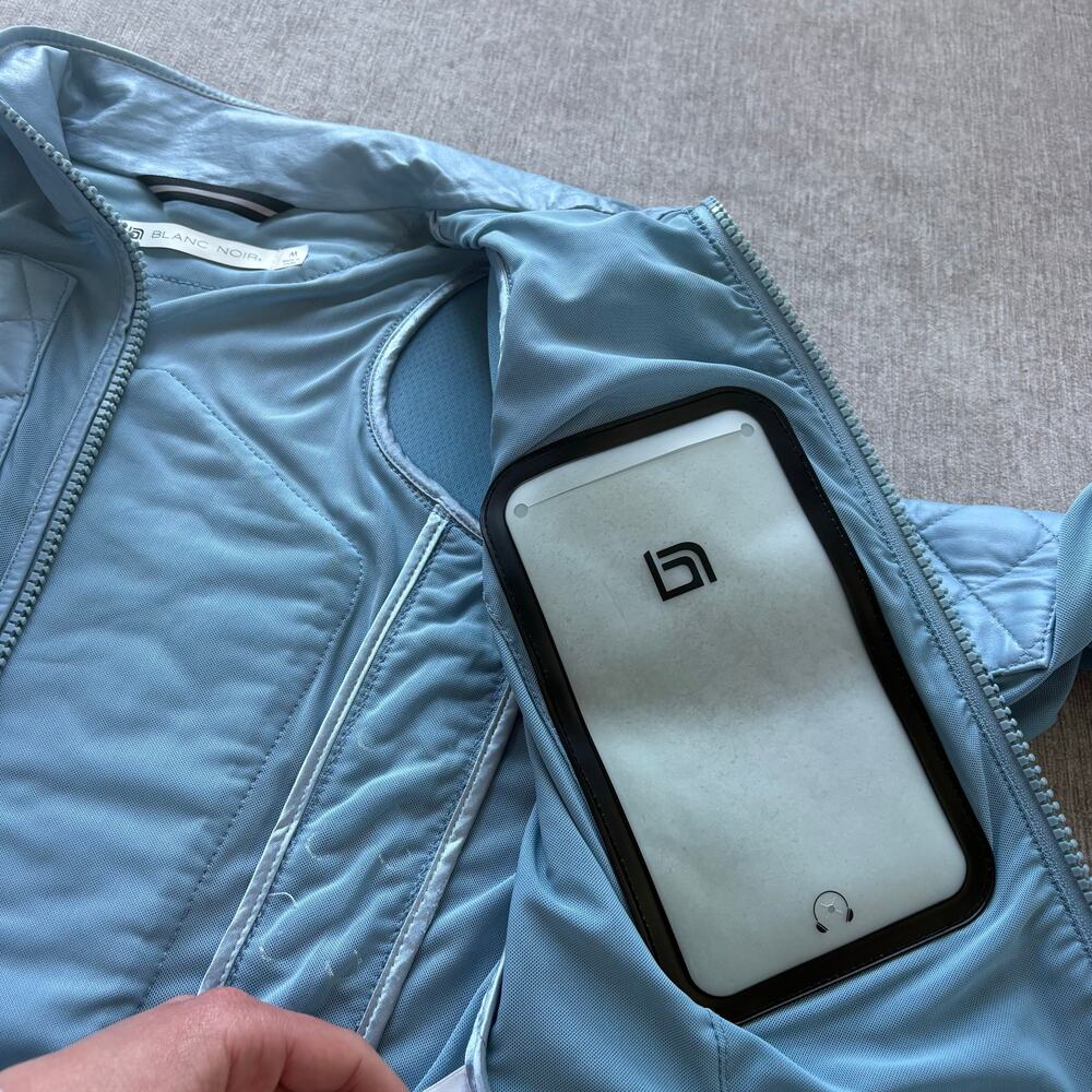 Blanc Noir Blue Leather Moto Mesh Jacket - Picture 10 of 12